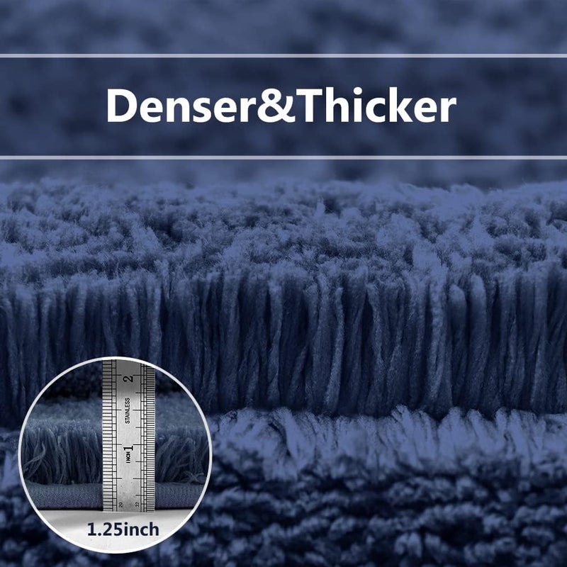 VANZAVANZU Long Bathroom Rugs Runner Bath Runner Rugs for Bathroom Non Slip Extra Soft Absorbent Long Bath Mat Microfiber Shaggy Thick Luxury Bath Mat Runner Machine Washable (20"x70", Navy Blue) - Image 3